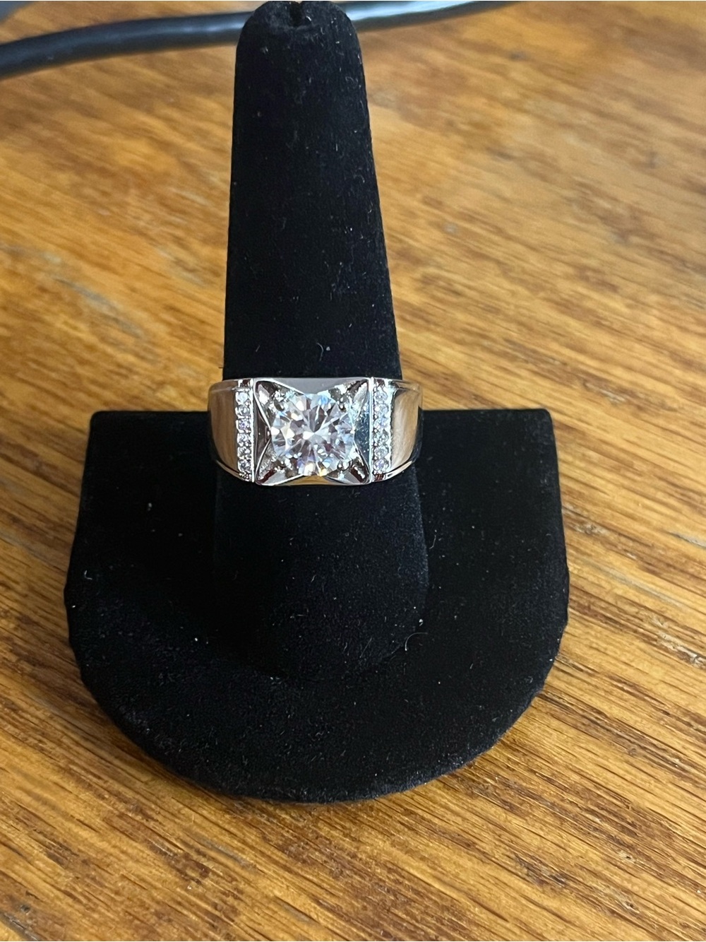 Men’s Moissanite Geometric Statement Ring Size 10 Rhodium Plated